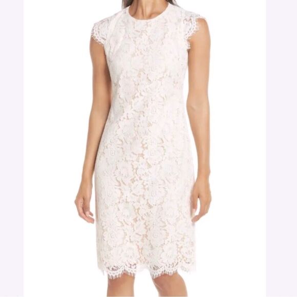 Vince Camuto White Sheath Midi Dress with Cap Sleeves - Picture 1 of 6